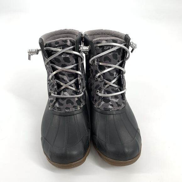 $130 Sperry Top-Sider Syren Gulf Duck Boots 5.5 Gray Black Textile Cheetah Print - Picture 2 of 9